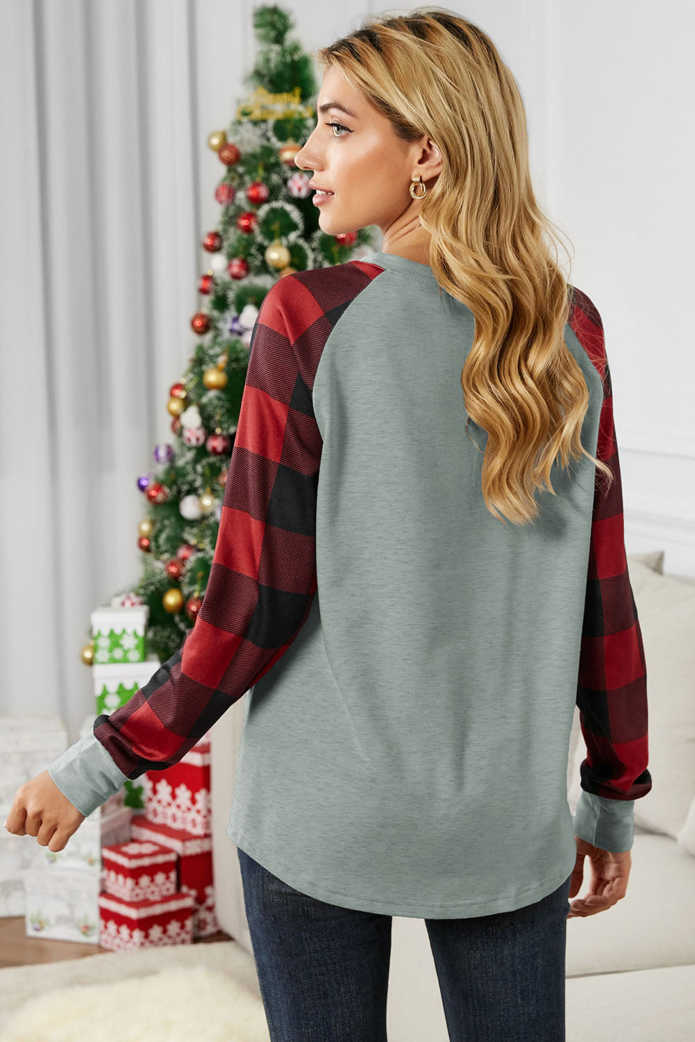 Weihnachts-Büffelkariertes Langarm-Sweatshirt