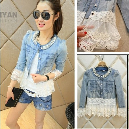 Beaded stitching denim jacket