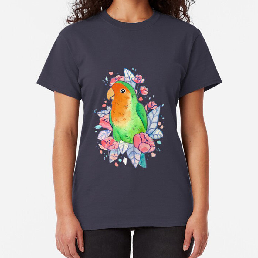 Blumiges Lovebird-Kurzarm-T-Shirt Blumiges Lovebird