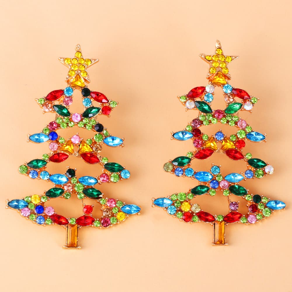 Pendientes de aleación de diamantes de imitación de árbol de Navidad