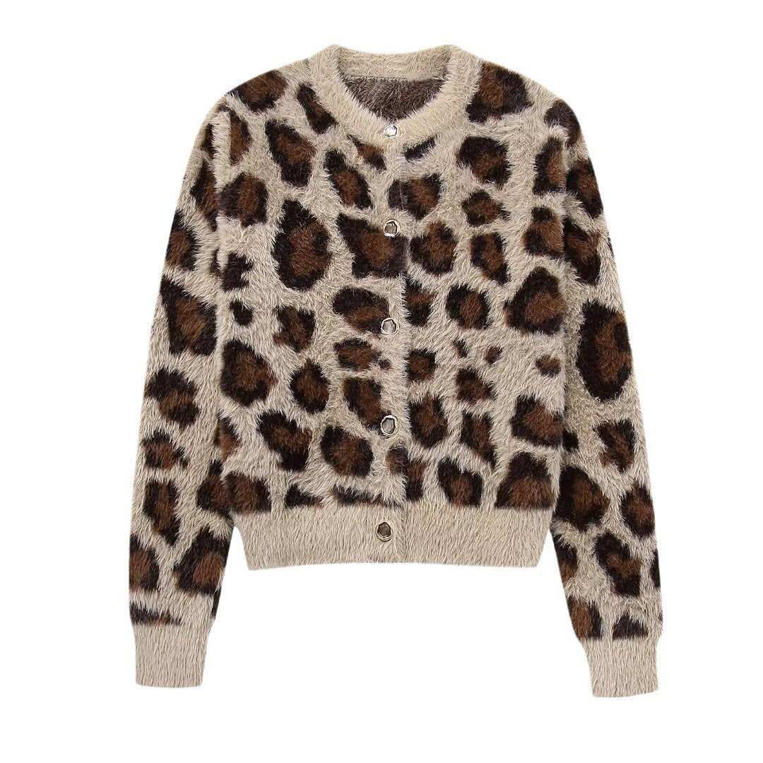 Hong Kong Style Vintage Leopard Print Sweater Coat