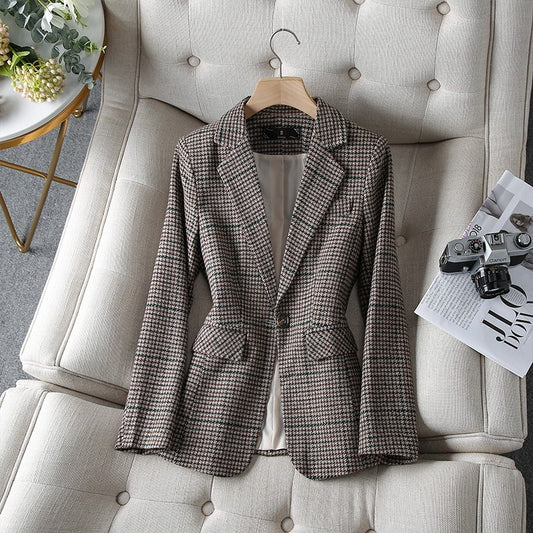 Women's New Fashion Casual Houndstooth Suit Jacket