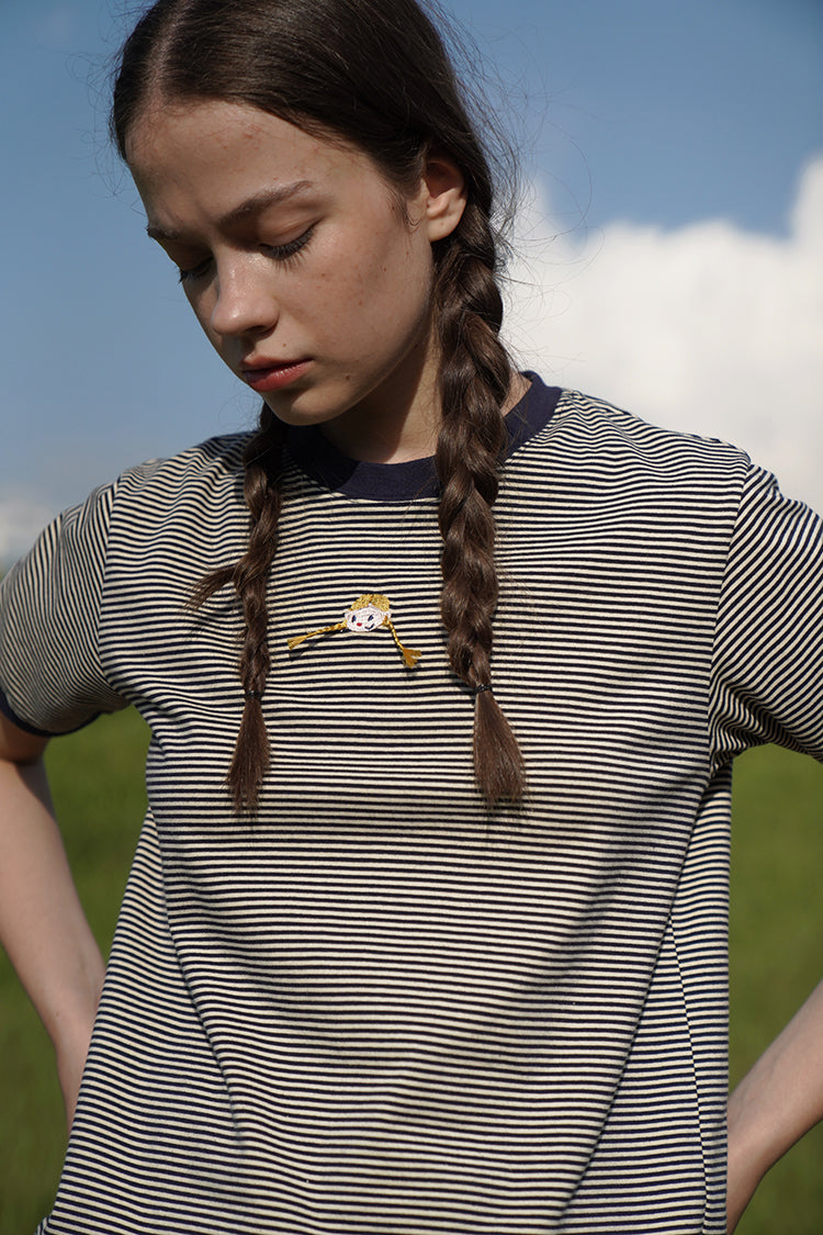 Embroidered retro wild striped short sleeve