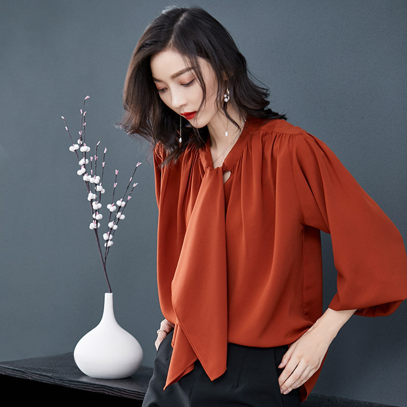 Chiffon Shirt Damen Langarm Herbst Bottoming Shirt