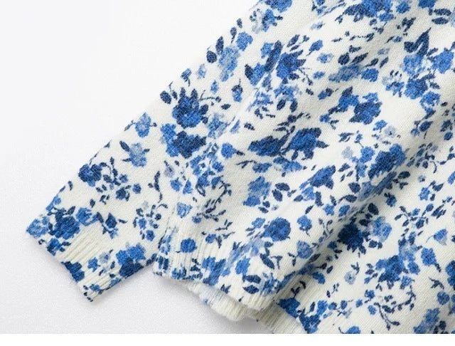 Jersey de mezcla de lana y mohair con estampado floral azul