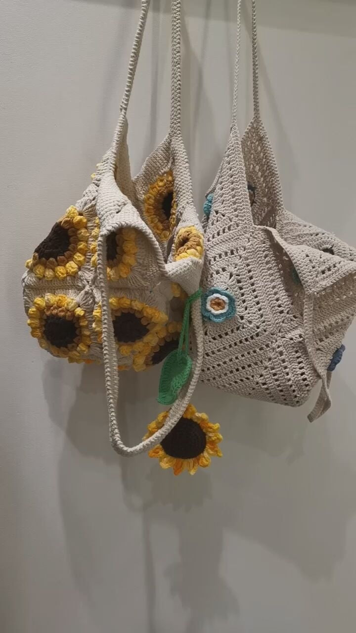 Material para bolso de hombro con girasoles tridimensionales, tejido de lana, hecho a mano