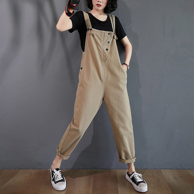 Summer New Loose High Waist Denim Overalls