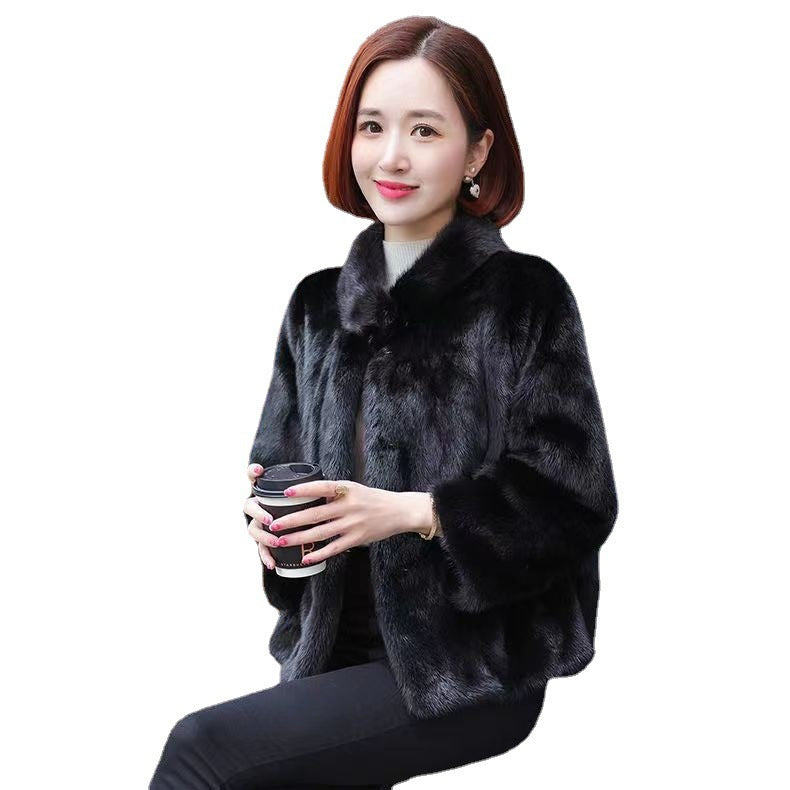 Fashion Casual Stand Collar Thickened Warm Mink Fur Short Coat