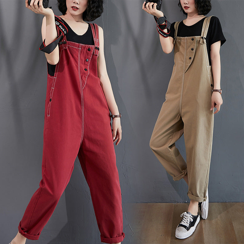 Summer New Loose High Waist Denim Overalls