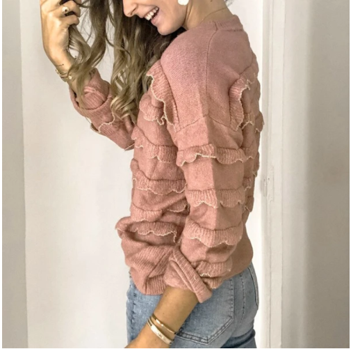 Casual contrast color round neck sweater women