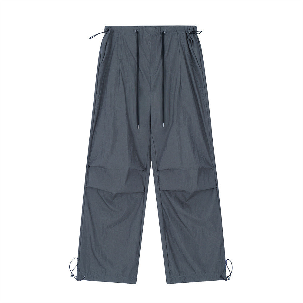 Solid Color Thin Sports Drawstring Pleated Casual Straight-leg Overalls Men