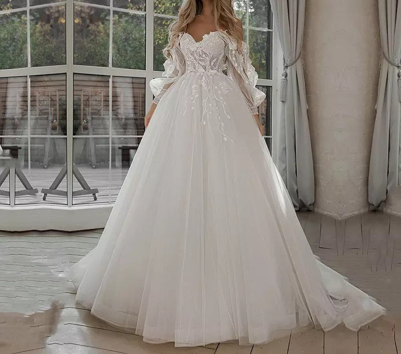 Boho Brautkleid Puffärmel schulterfreie Brautkleider