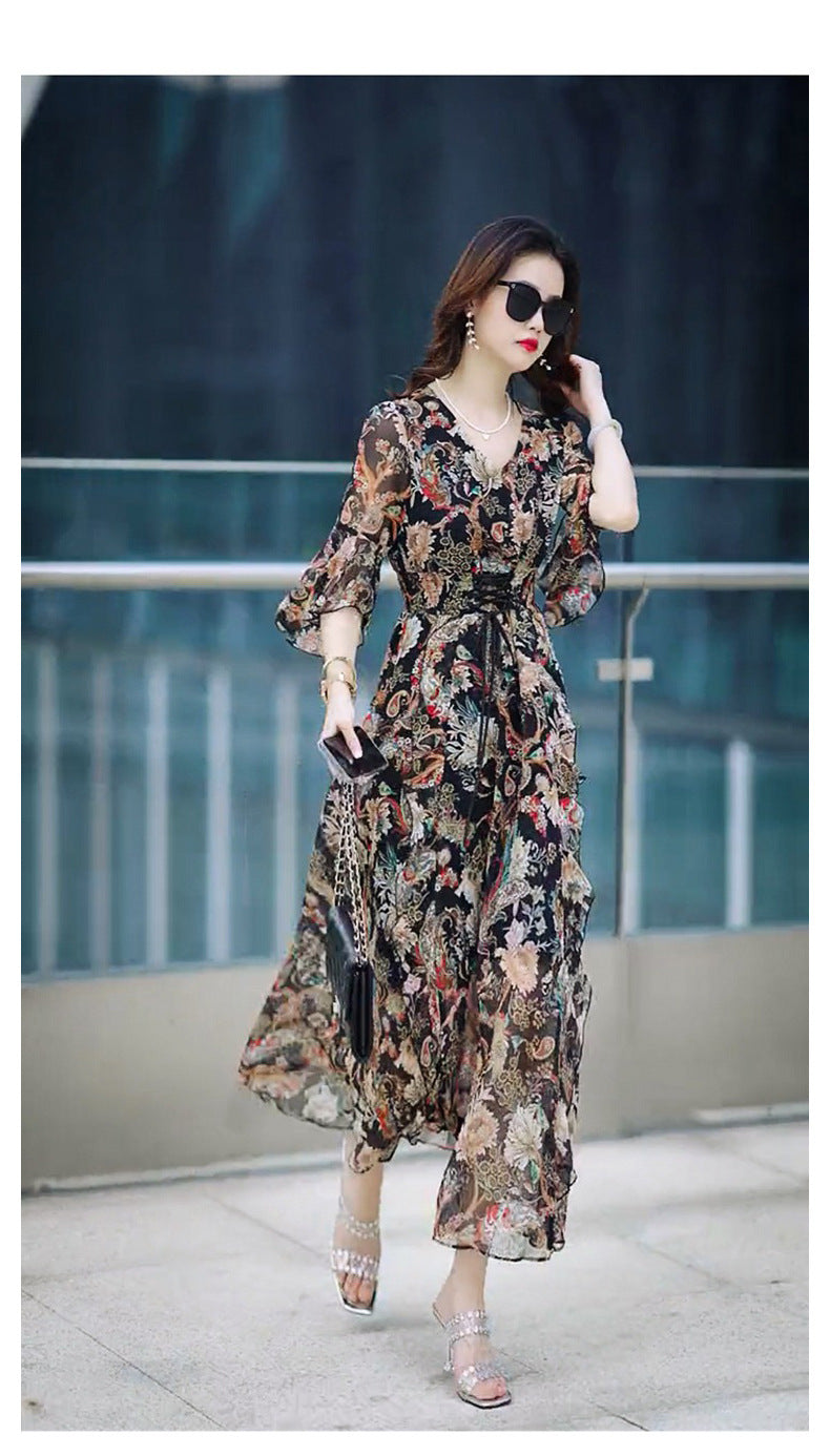 Dress Female Age Reduction V-neck Floral