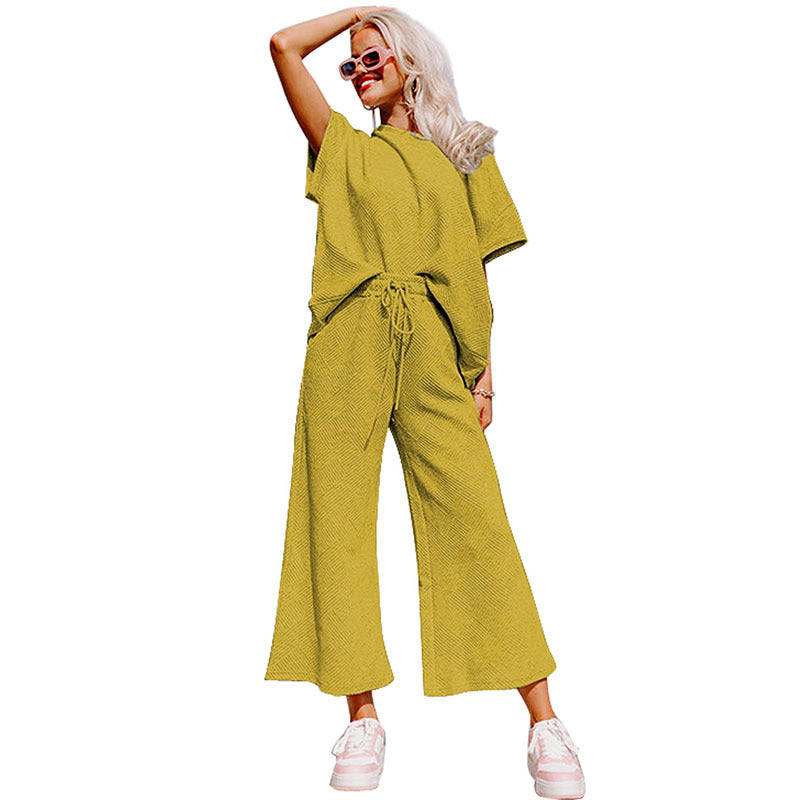 Summer New Color Casual Suit Female European And American All-matching Thread Drawstring Sportswear Female