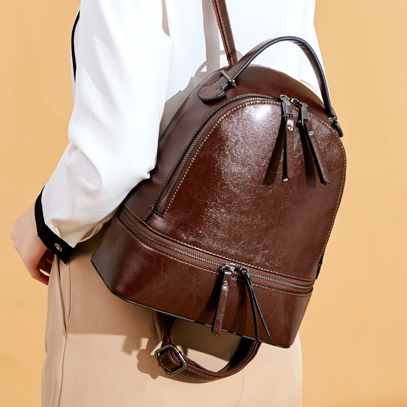 Fashion Temperament Gentle Leather Backpack Fashion Oil Wax Cowhide