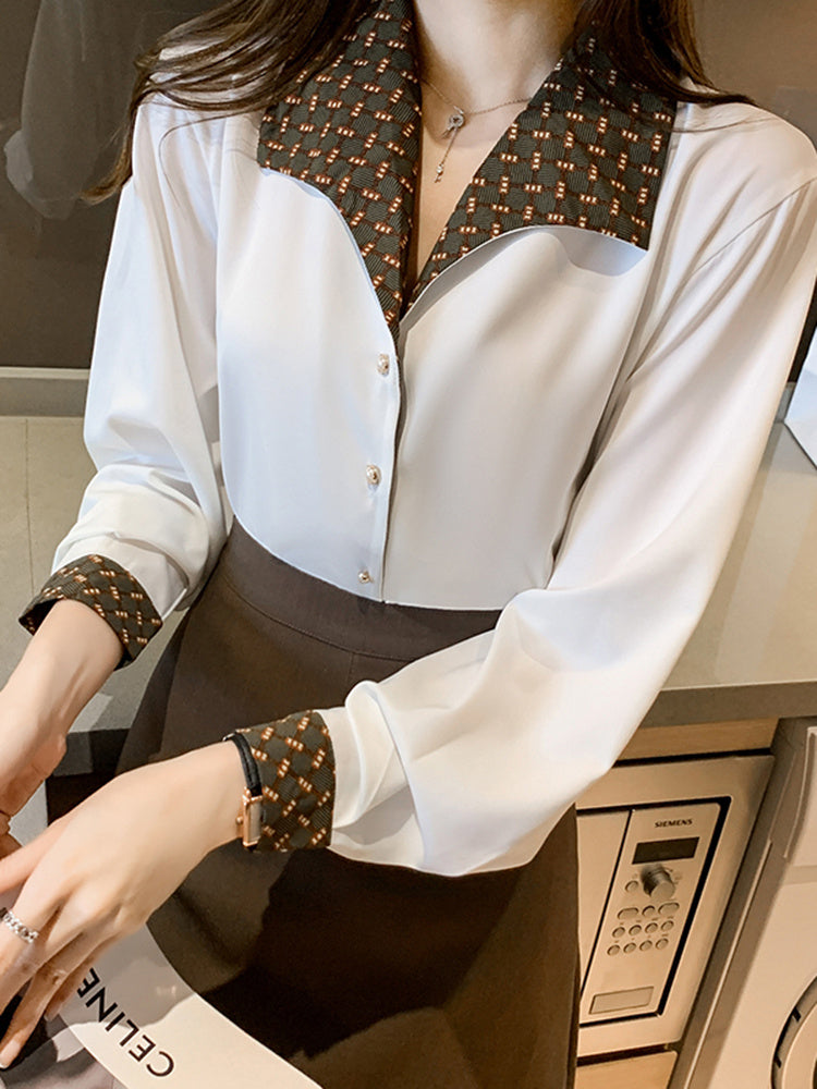 Camisas de mujer, camisa de temperamento estilo Retro de Hong Kong que combina con todo, Tops de manga larga