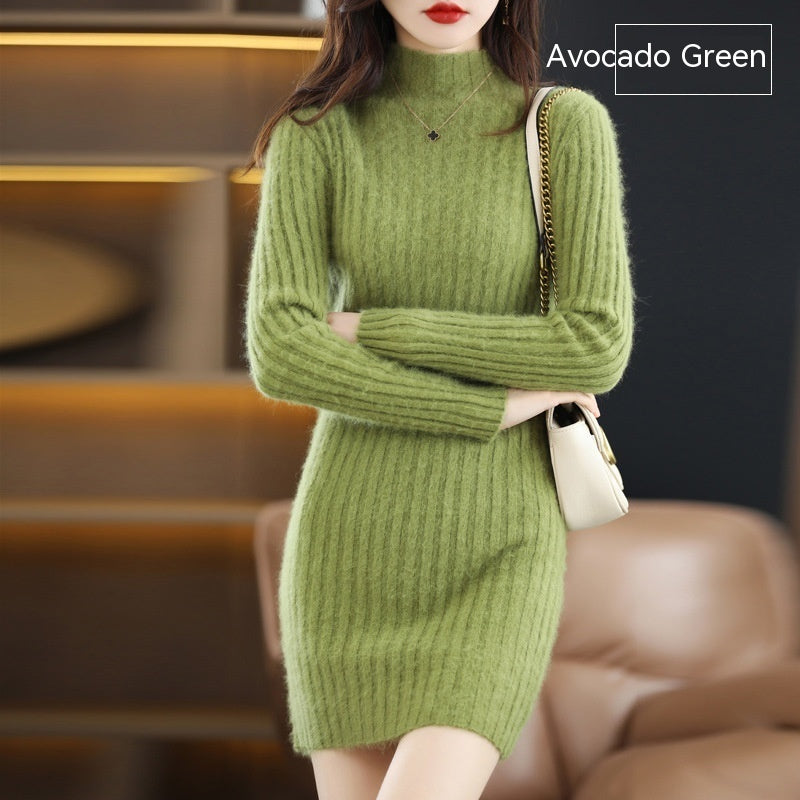 Autumn And Winter Artificial Mink Cashmere Sweater Women's Half Turtleneck Slim Fit Slimming