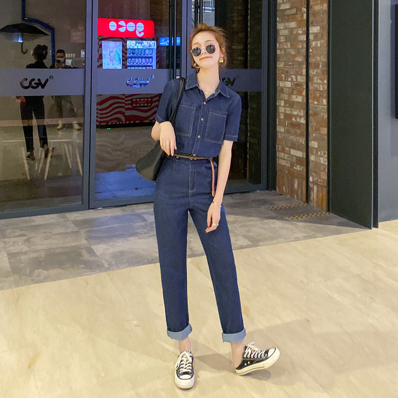 Summer New Short-sleeved Jumpsuit Overall Jeans Clothes Women's Jumpsuit