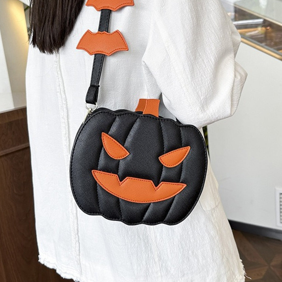 Halloween-Kürbis-Umhängetasche für Damen, originelle Kürbis-Geldbörse, Halloween-Teufel-Schultertasche, lustige Umhängetasche