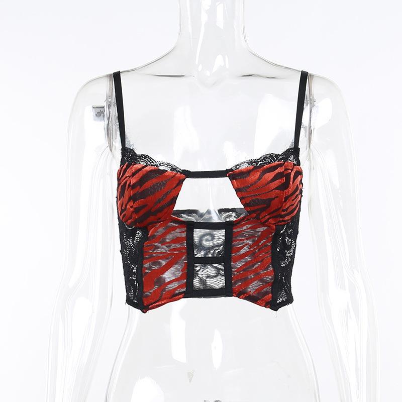 Hollow Zebra Print Cropped Navel Design Camisole