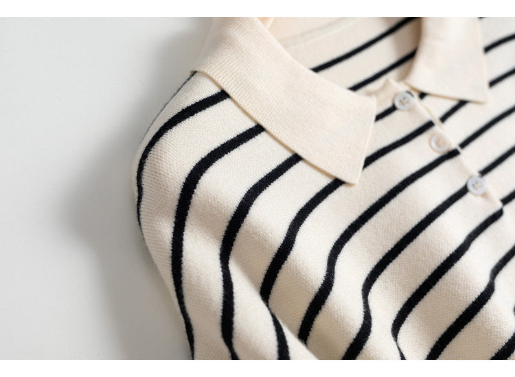 Suéter de punto con camisa con parte inferior a rayas, informal, suelto, Niche para mujer