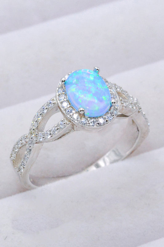 Opal-Halo-Ring aus 925er-Sterlingsilber