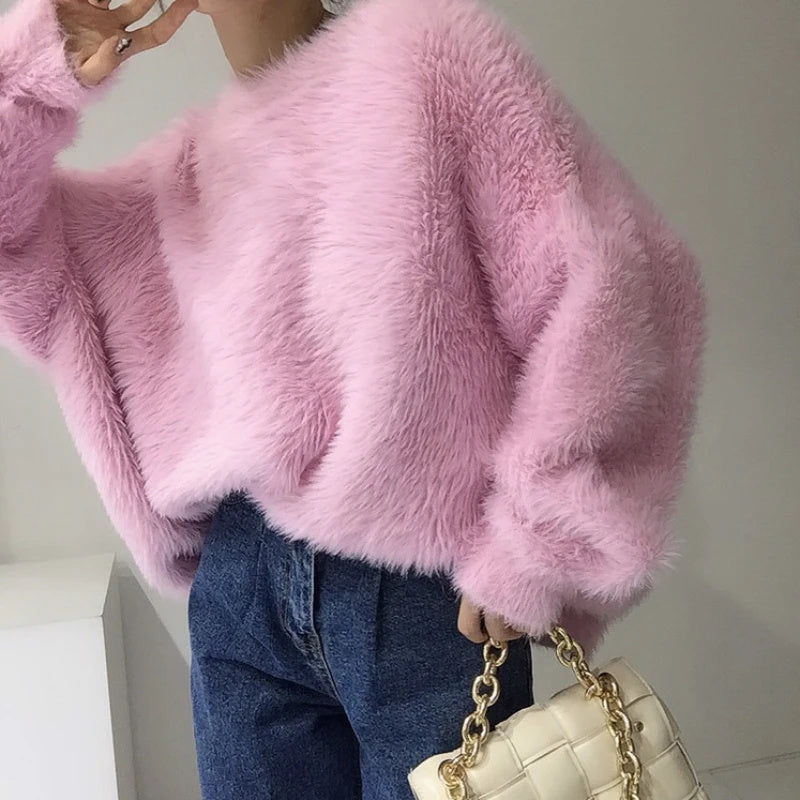 French Style Super Soft Glutinous Mink Wool Knitted Sweater