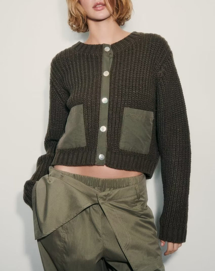 Cárdigan de suéter de hilo grueso para mujer, abrigo de punto suelto con cuello redondo