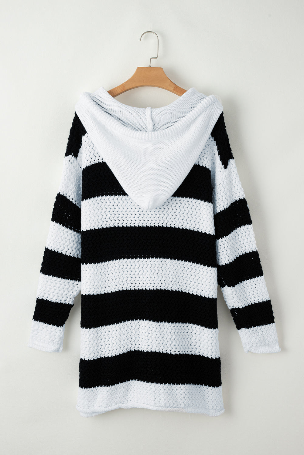 Black Striped Braided Tassel Hooded Sweater Dress