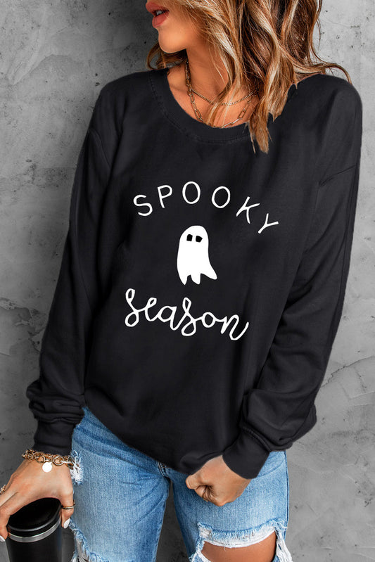 Sudadera con gráfico SPOOKY SEASON de manga larga y cuello redondo