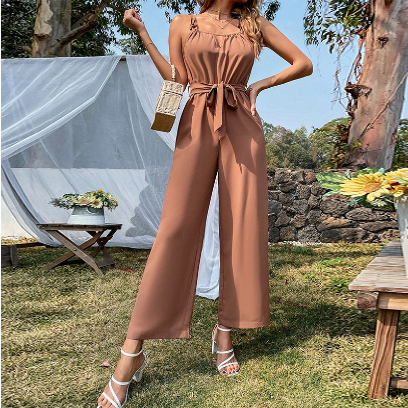 Sommer Neuer Jumpsuit mit hohlem Gürtel und weitem Bein