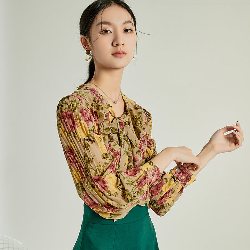 Damenhemd mit Blumenmuster und lockerem Retro-Print im Hongkong-Stil