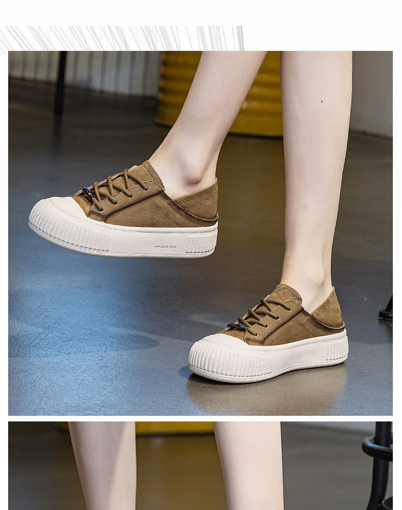 Female Cowhide Platform Soft Bottom Casual Shoes