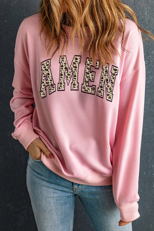 Sudadera con estampado AMEN de hombros caídos y cuello redondo