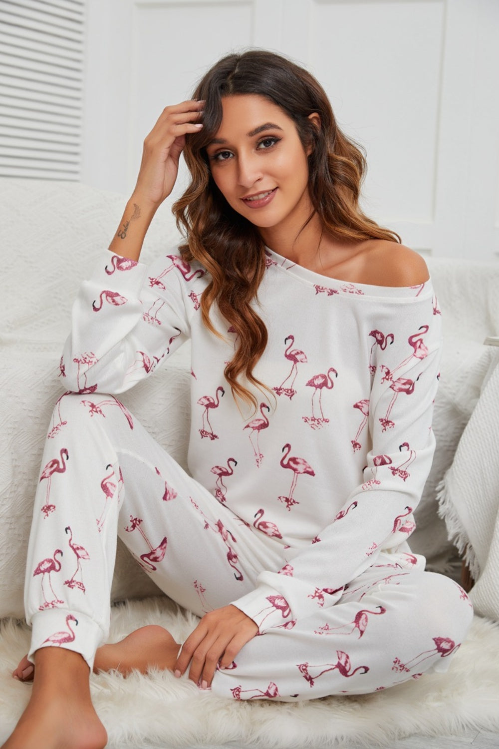 Flamingo-Lounge-Set mit langärmeligem Oberteil und Hose