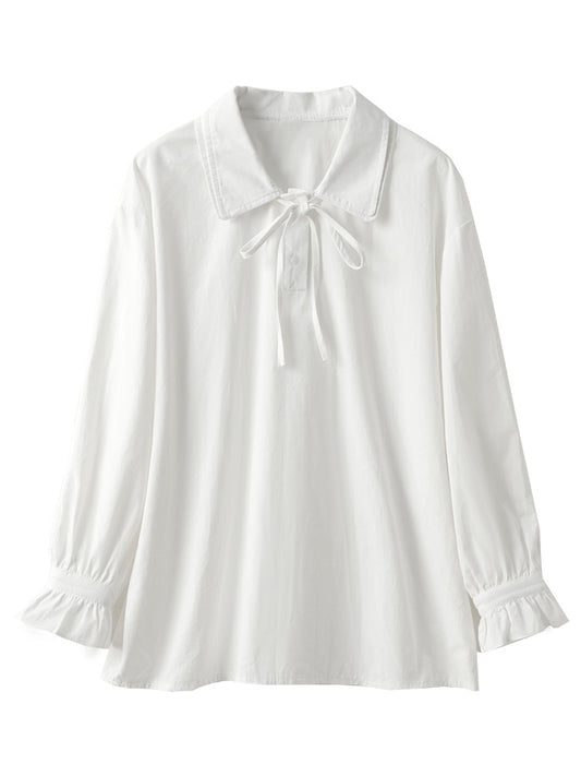 Sweet And Chic Blouse Literary White Long-sleeved Shirt Women