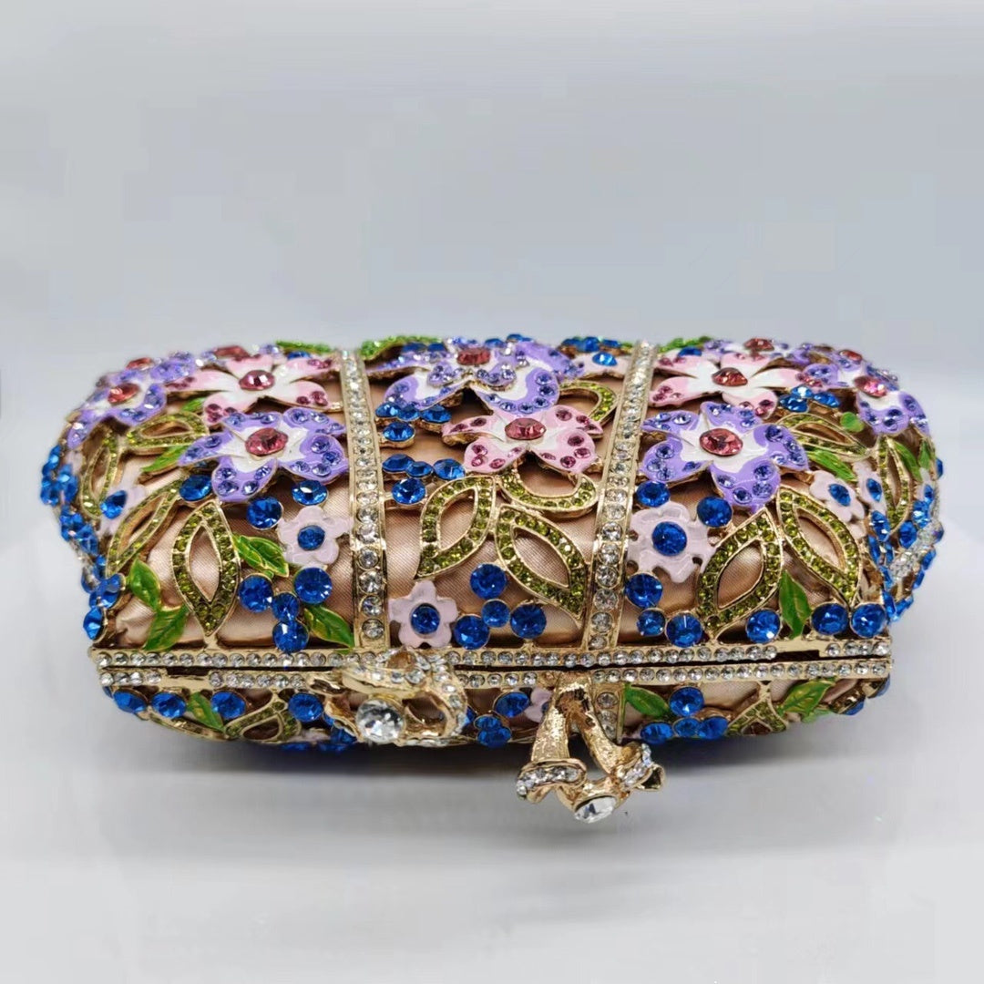 Tropfende Öl-Diamant-Abendtasche mit Blumen-Clutch in Emaille-Farbe