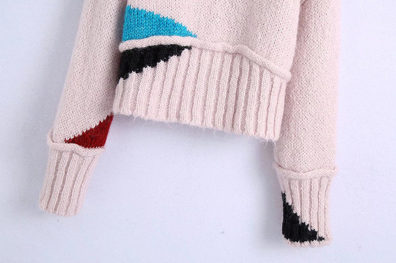 European And American Women's Color Block Knitted Sweater