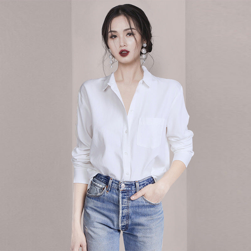 Women's Long Sleeve Fashion Slim Fit White Shirt