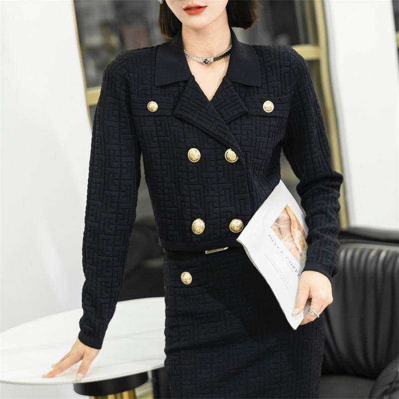 Classic Style Advanced Sense Gold Buckle B Letter Two-piece Set Skirt Suit