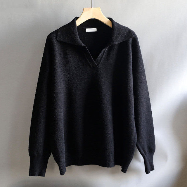 Autumn Winter Polo Collar Oversize Thick Sweater Pullovers