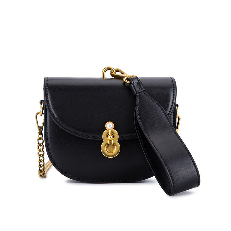 Saddle Bag Fashion Handbag With Pearl Lock