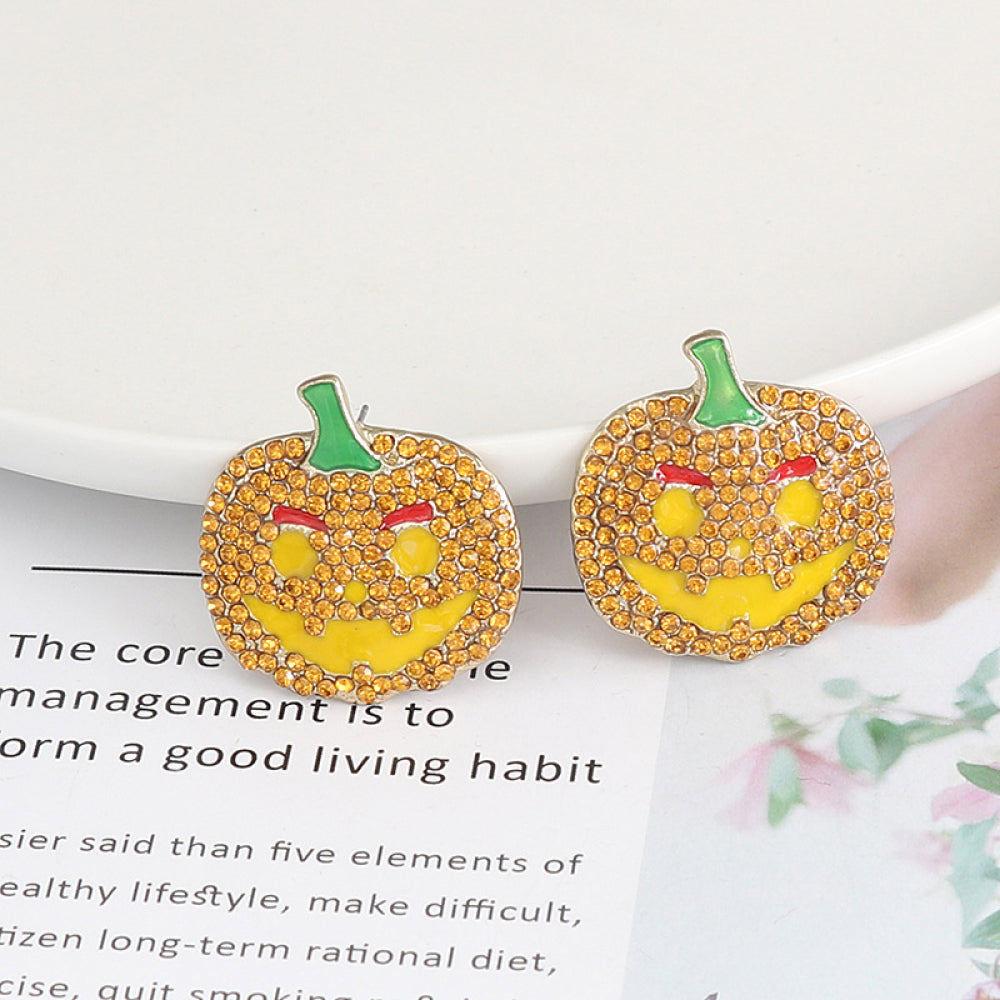 Demon Pumpkin Rhinestone Alloy Earrings