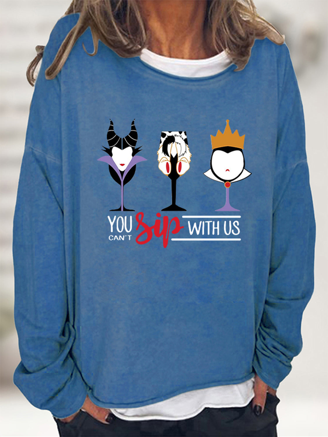 Volle Größe „You Can't Sip With US“-Grafik-Sweatshirt