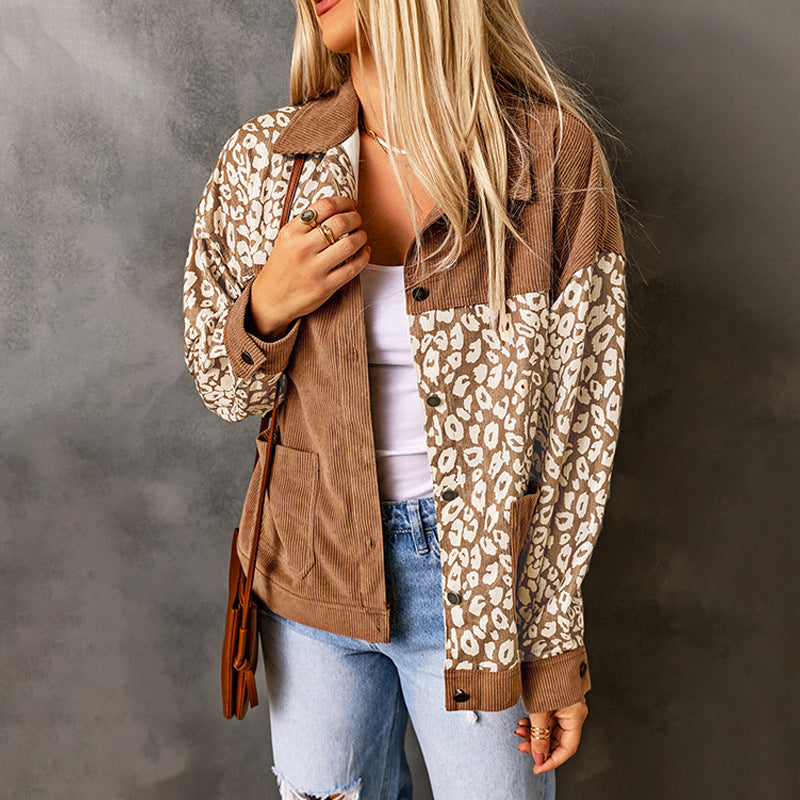 Damen-Cordjacke mit Leopardenmuster