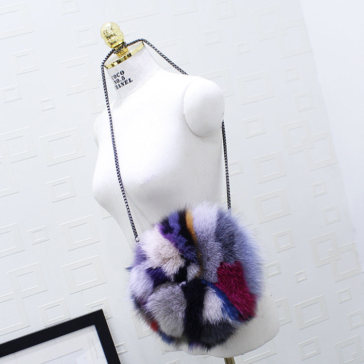 Fox Fur Small Round Bag Shoulder Crossbody