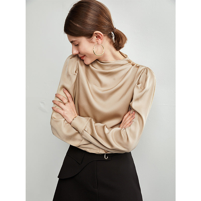 Women's Light Hong Kong Style Silk Long-sleeved French Shirt