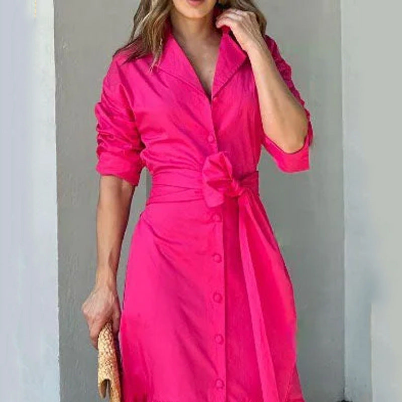 Vestido largo tipo cárdigan ajustado a la cintura, temperamental, de moda, todo fósforo