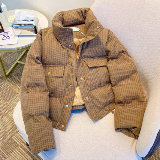 Chaqueta corta de plumón con cuello alto estilo retro de moda para mujer