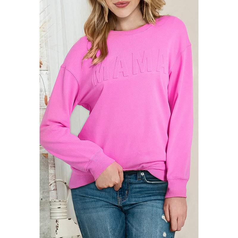 Solid Color Round-neck Pullover Loose Oversize Letter Printed Long Sleeve